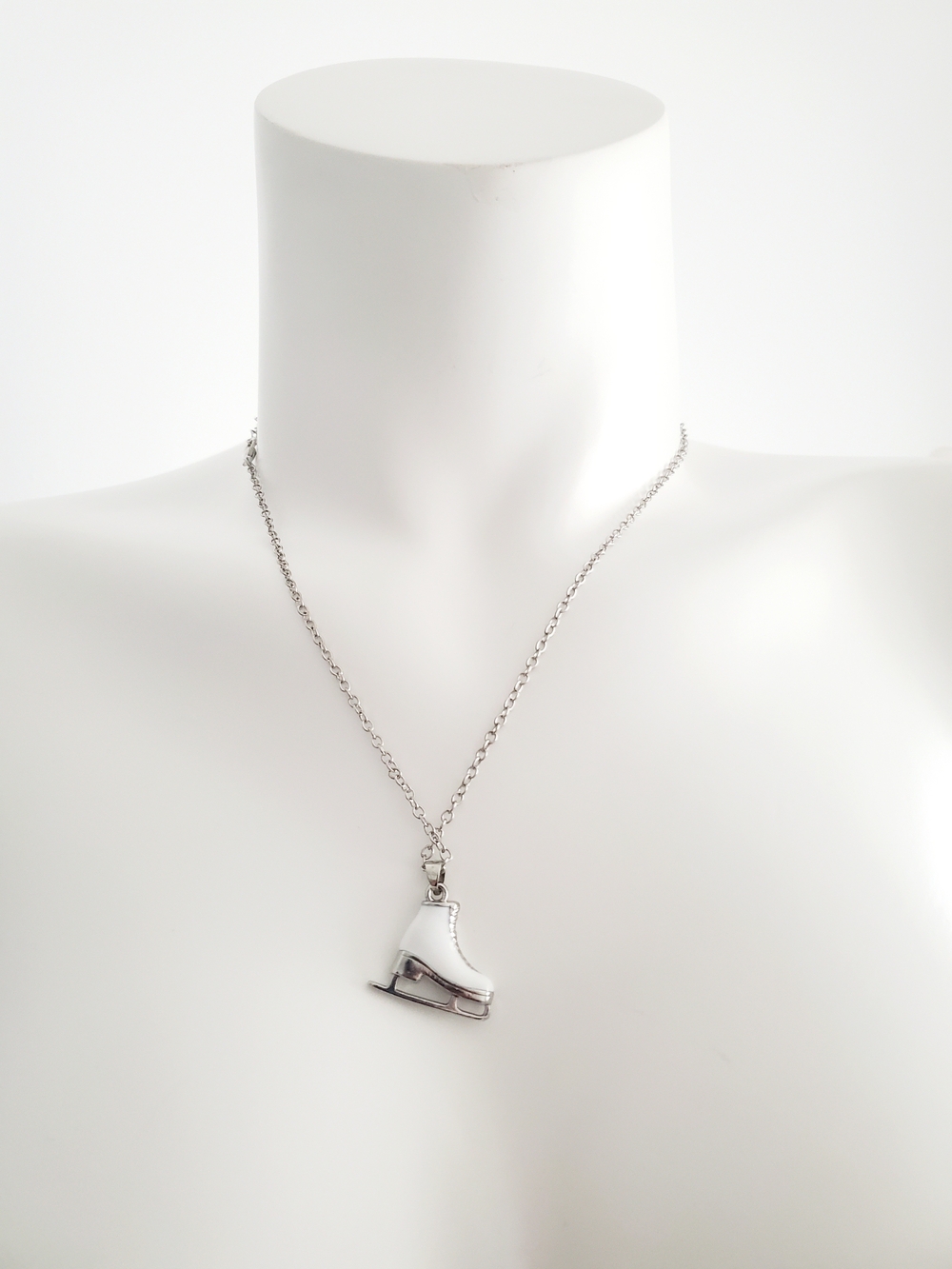Silver Ice Skate Pendant Necklace - White & Silver